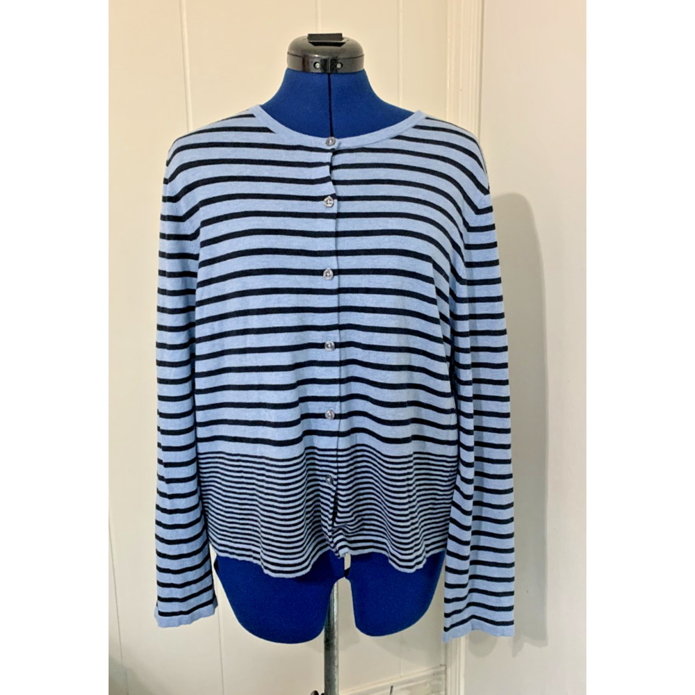 J Jill Women's XL Blue Striped Long Sleeve Button Front Cardigan Sweater Grandma